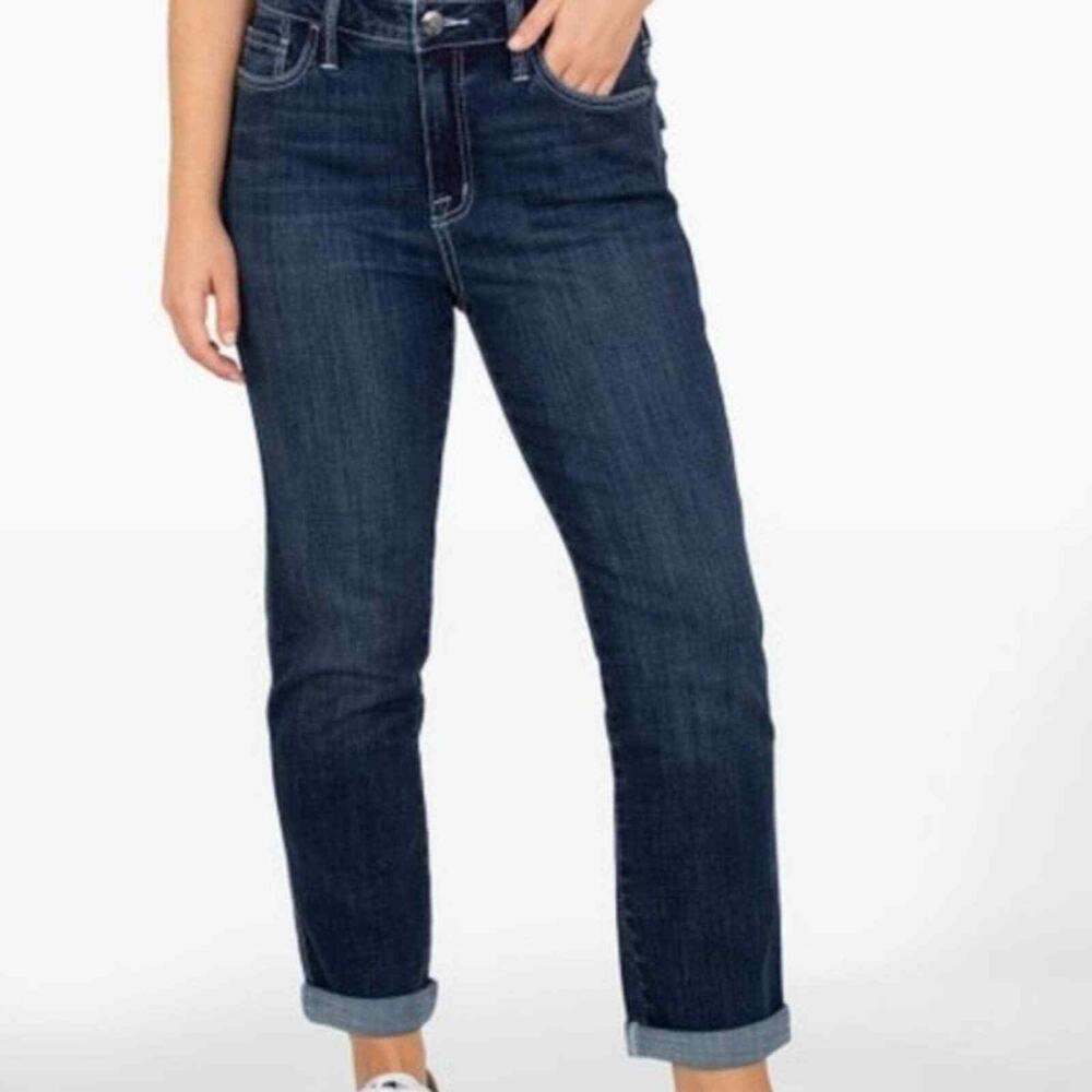 Seven7 Weekend Boyfriend high rise dark wash stretch rolled hem jeans size 14
